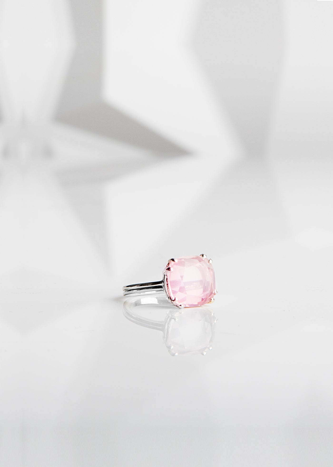 Pink Quartz 12mm Cushion Cut Ring in Sterling Silver - Darby Scott