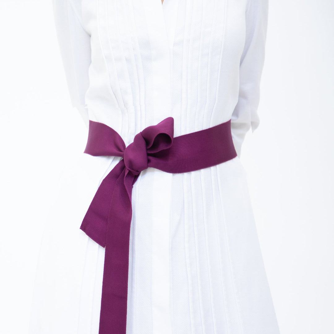 Wide Grosgrain Ribbon Belt in Berry on Model - Darby Scott  