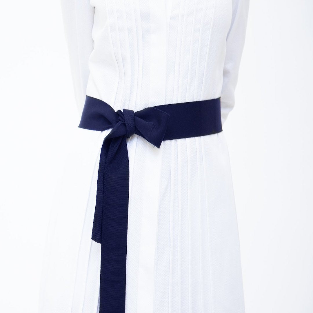 Wide Grosgrain Ribbon Belt in Navy on Model - Darby Scott 