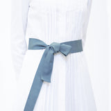 Light Blue Wide Silk Grosgrain Ribbon Belt on Model- Darby Scott 