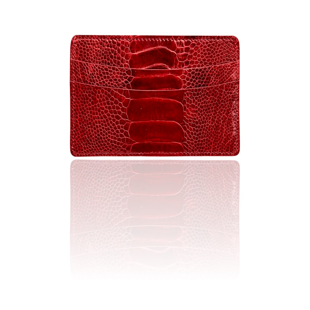 Red Ostrich Leg Credit Card Case - Darby Scott