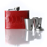 Red Ostrich Leg Covered Flask with 2 Cups and Funnel - Darby Scott