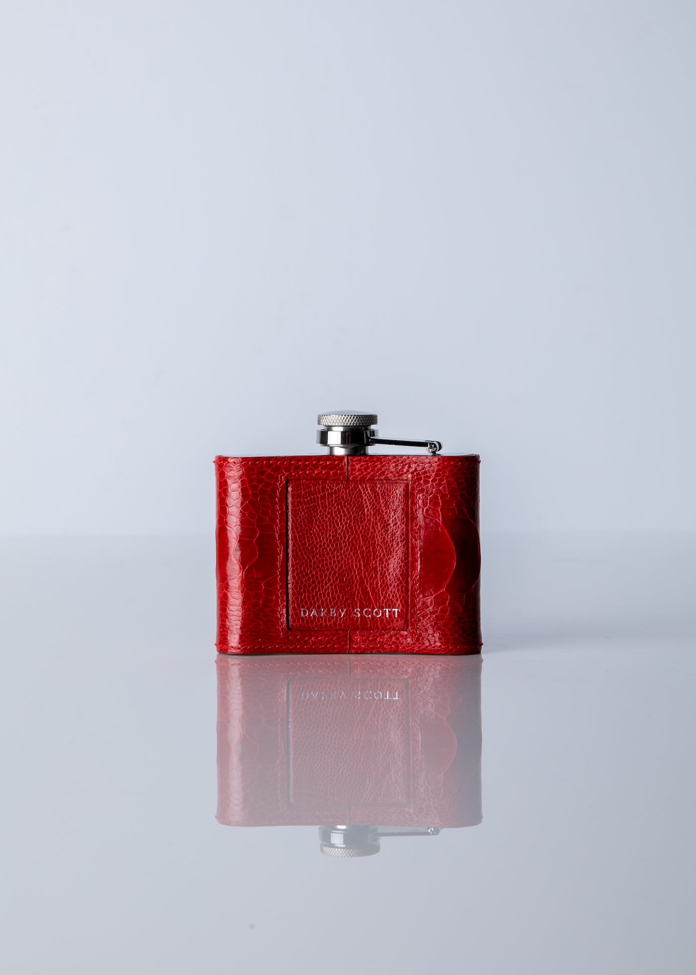 Back of red ostrich leg flask - Darby Scott