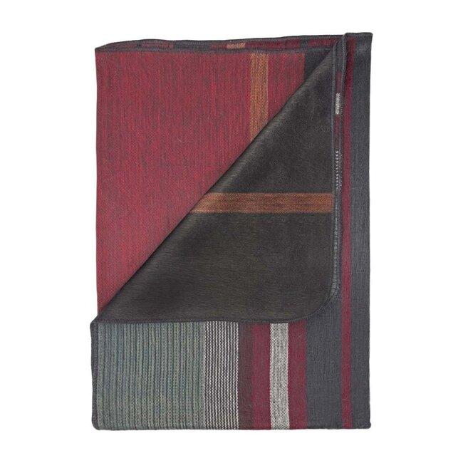 Red and Chocolate Striped Alpaca Throw