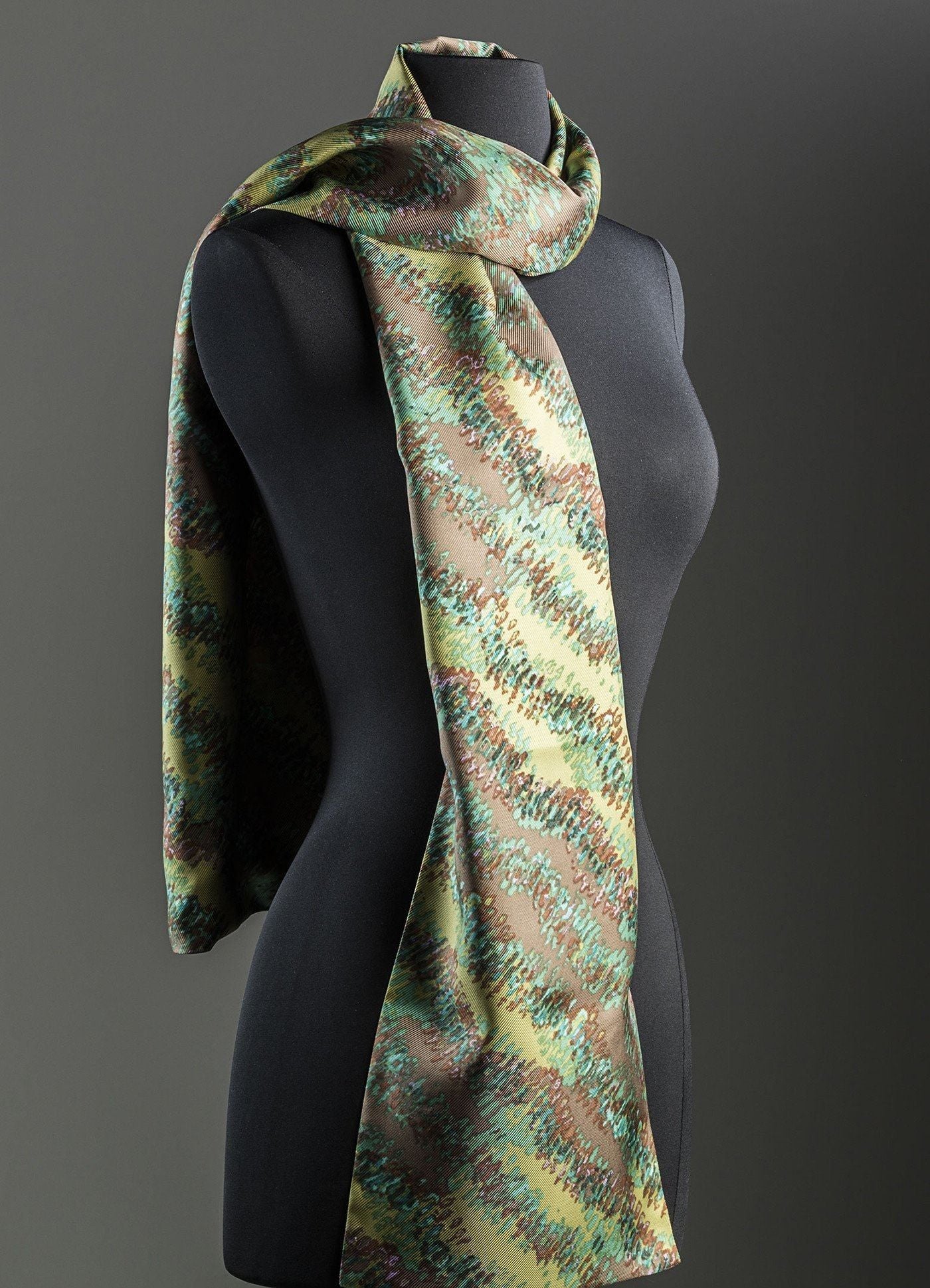 Green Bargello Inspired Print Silk Long Scarf - Darby Scott