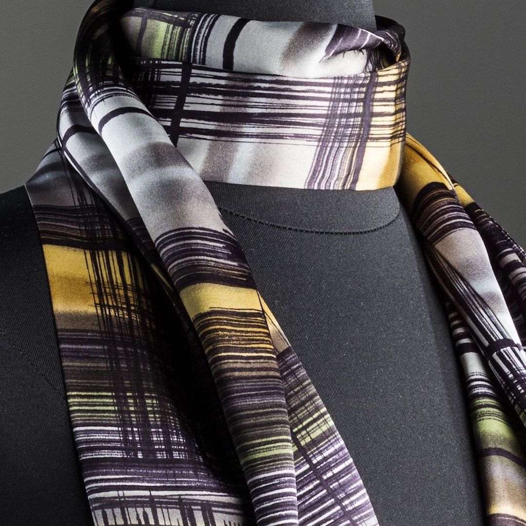 Abstract Plaid Silk in purple, yellow, black and more - Darby Scott