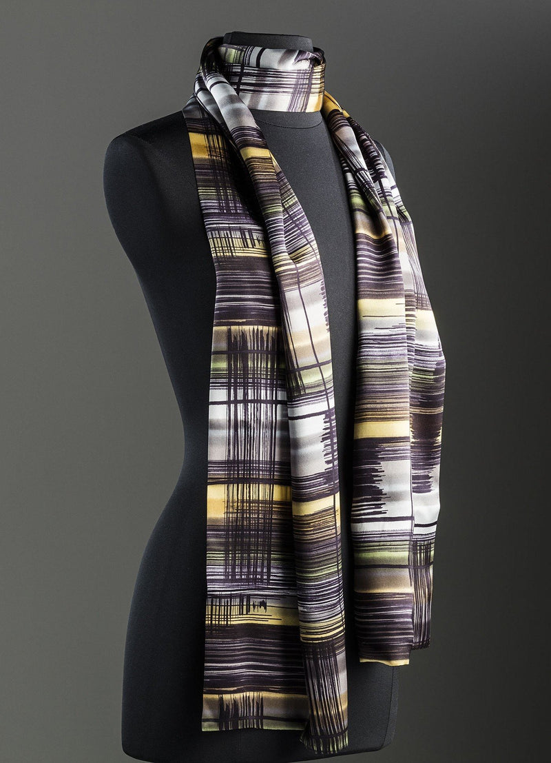 Abstract Plaid Silk in purple, yellow, black and more - Darby Scott