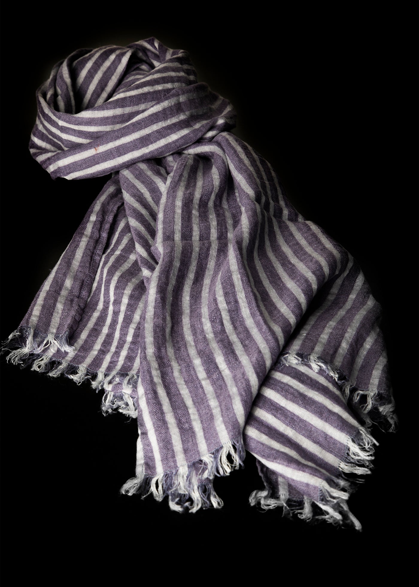 Indigo & Light Grey Striped Linen Scarf - Darby Scott