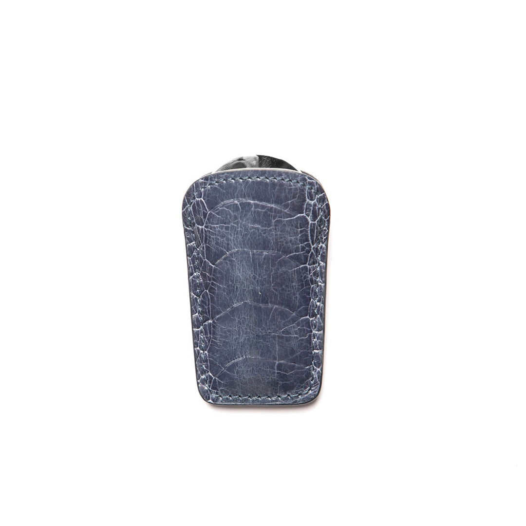 Denim Blue Ostrich Leg Pouch and Stainless Steel Folding Shoe Horn - Darby Scott