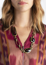 Smokey topaz chain link necklace brass on model - Darby Scott