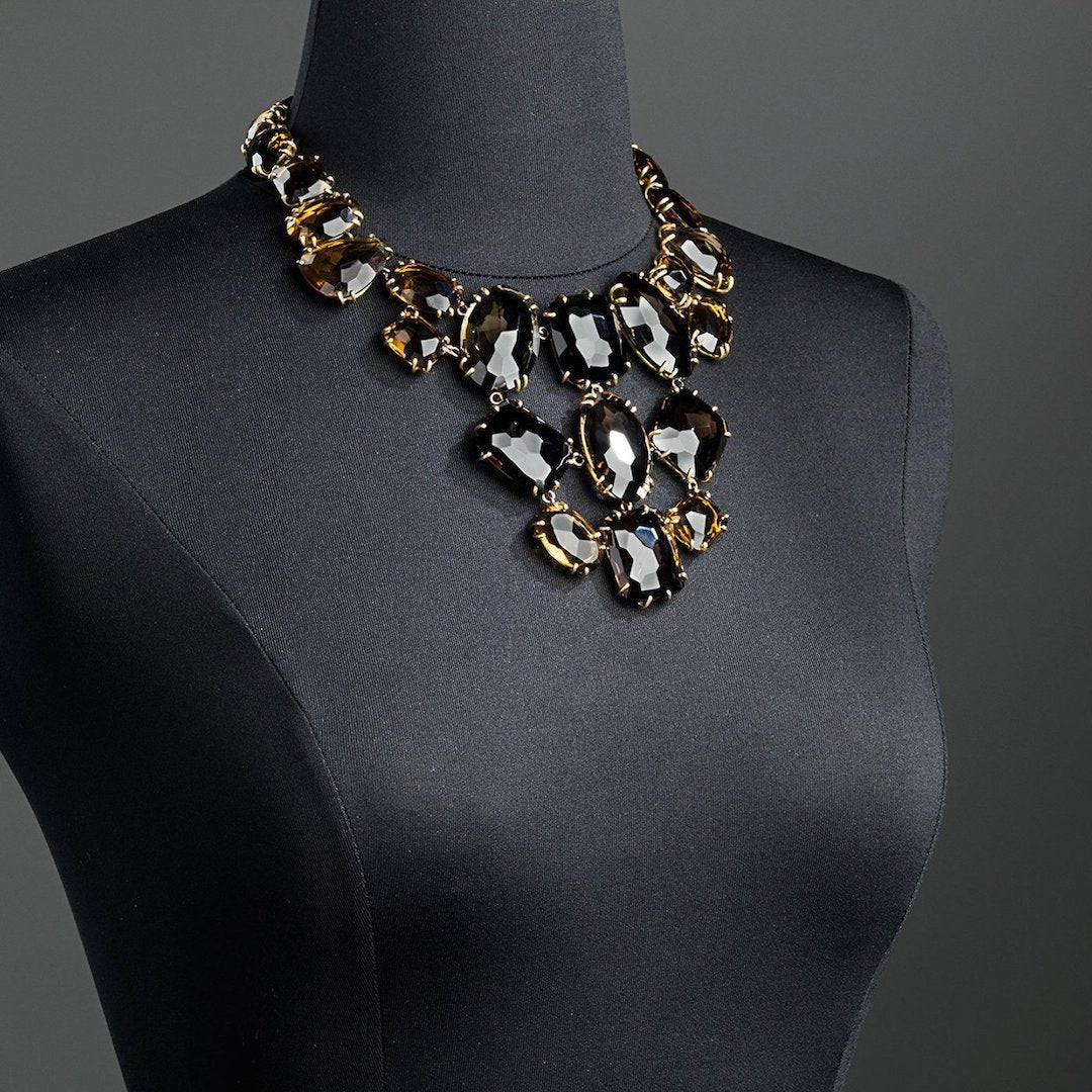 Smokey Topaz Bib Style Necklace, 14K Yellow Gold Plated - Darby Scott