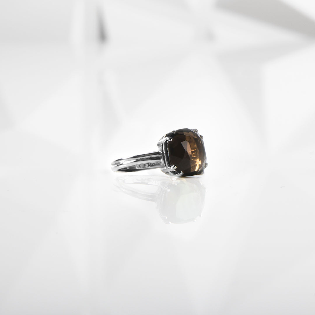 Smokey Topaz Sterling Ring 12MM Cushion Cut - Darby Scott