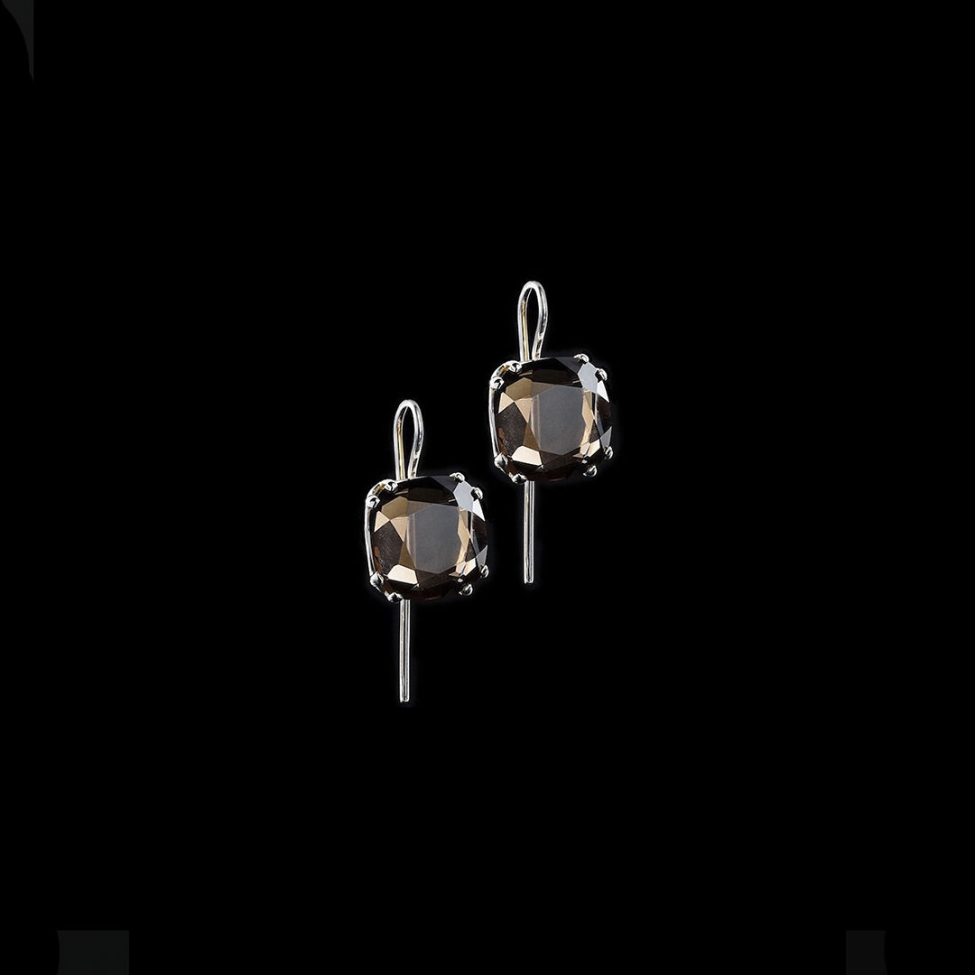 Smokey Topaz 12mm Cushion Cut Sterling Earrings - Darby Scott