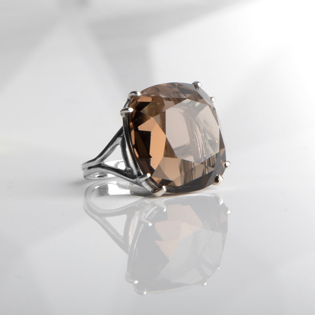 Dark Smokey Topaz 34 Carat Cocktail Ring in Sterling Silver