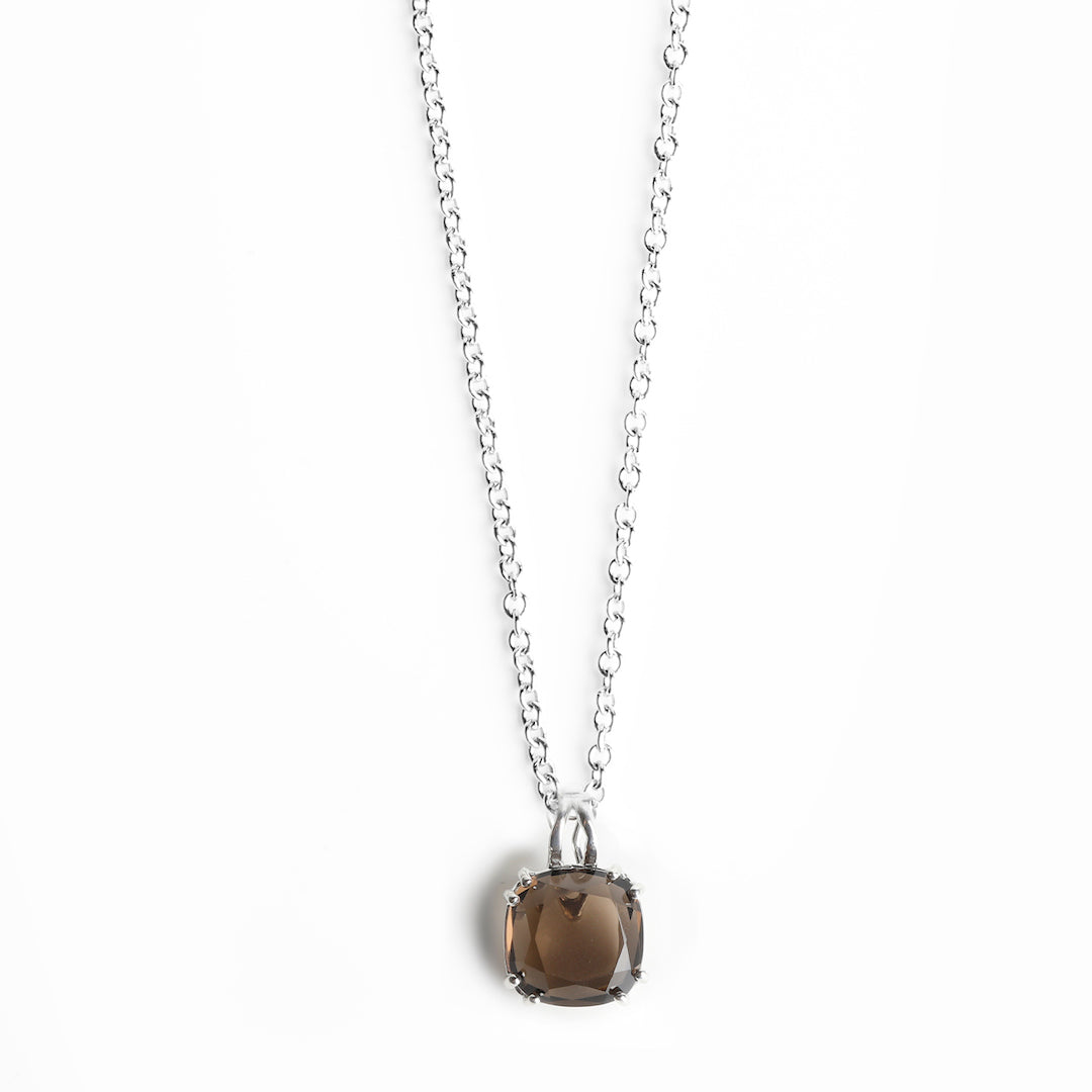 Smokey Topaz Sterling Pendant, 12MM Cushion Cut - Darby Scott