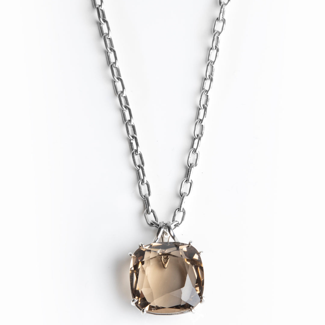 Smokey Topaz 34 Carat Cushion Cut Pendant in Sterling Silver - Darby Scott