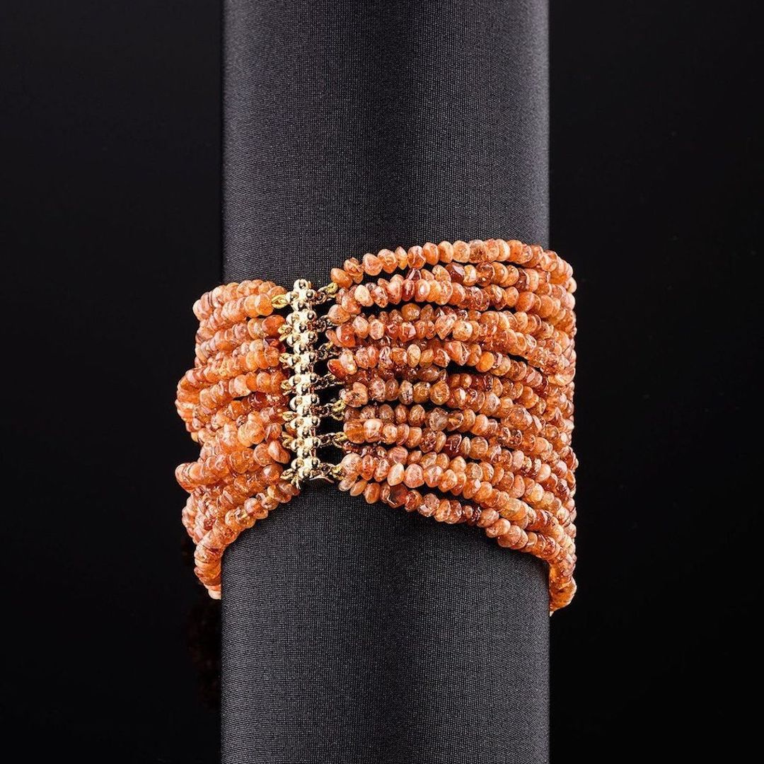 Sunstone bracelet, fourteen strands on a 14K yellow gold clasp - Darby Scott