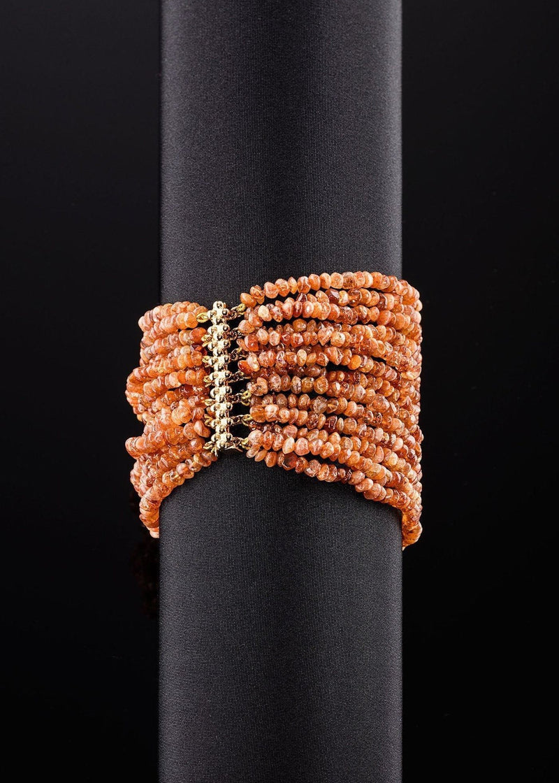 Sunstone bracelet, fourteen strands on a 14K yellow gold clasp - Darby Scott