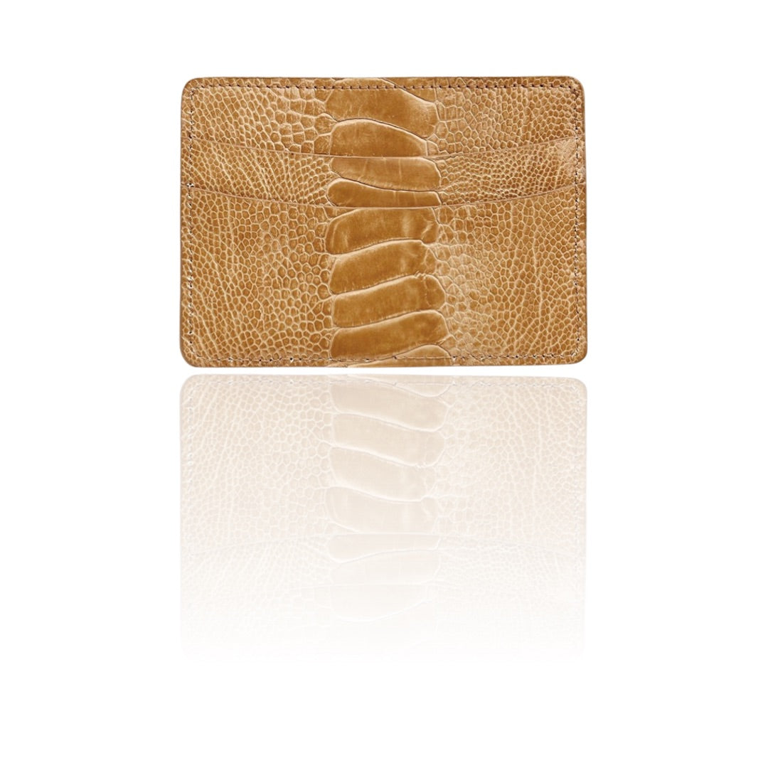 Tan Ostrich Leg Credit Card Case - Darby Scott