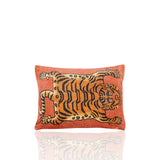 Velvet Pillow with Tibetan Tiger on Orange Background