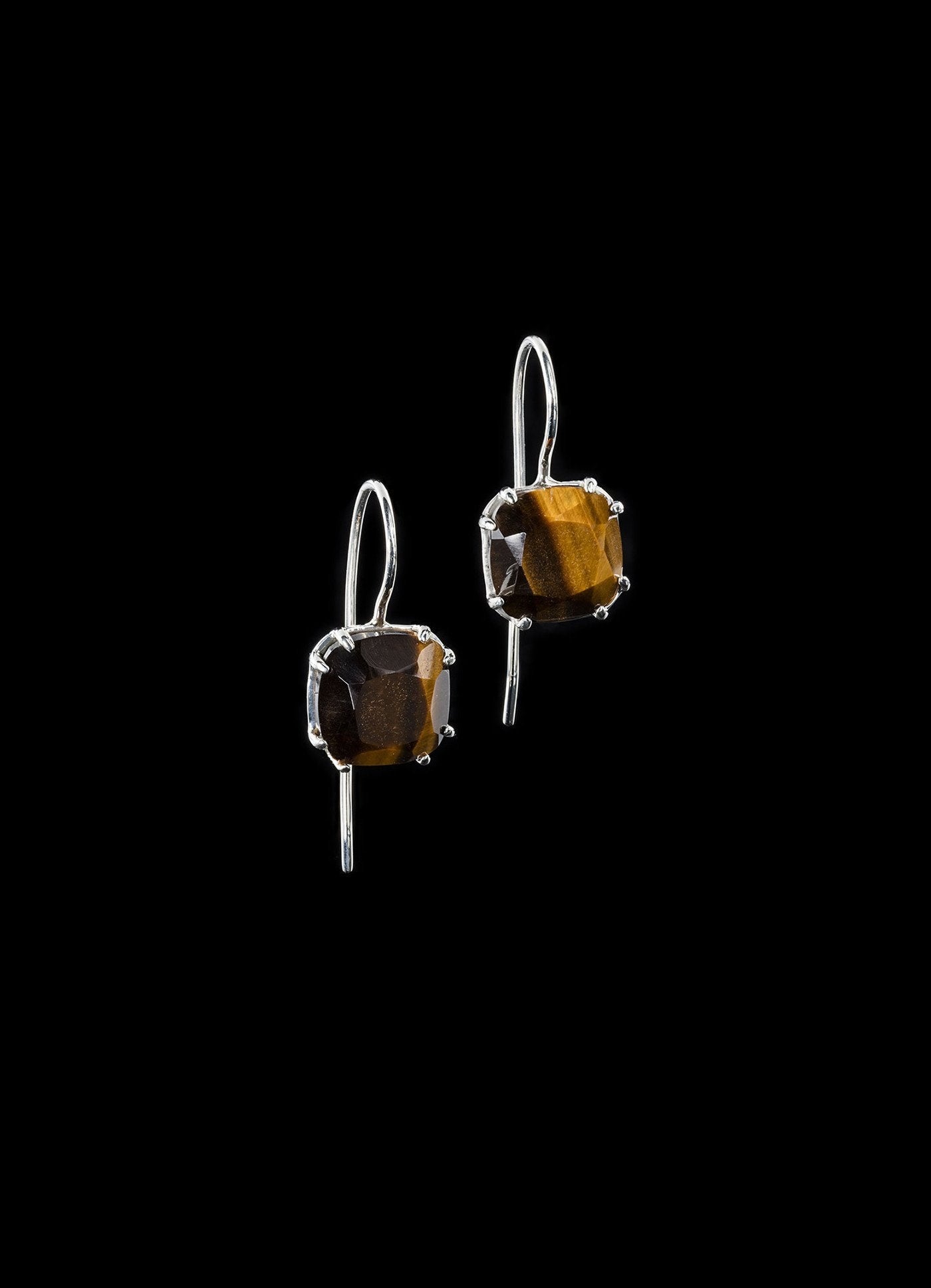 Tiger Eye 12MM Cushion Cut Sterling Silver Earrings - Darby Scott