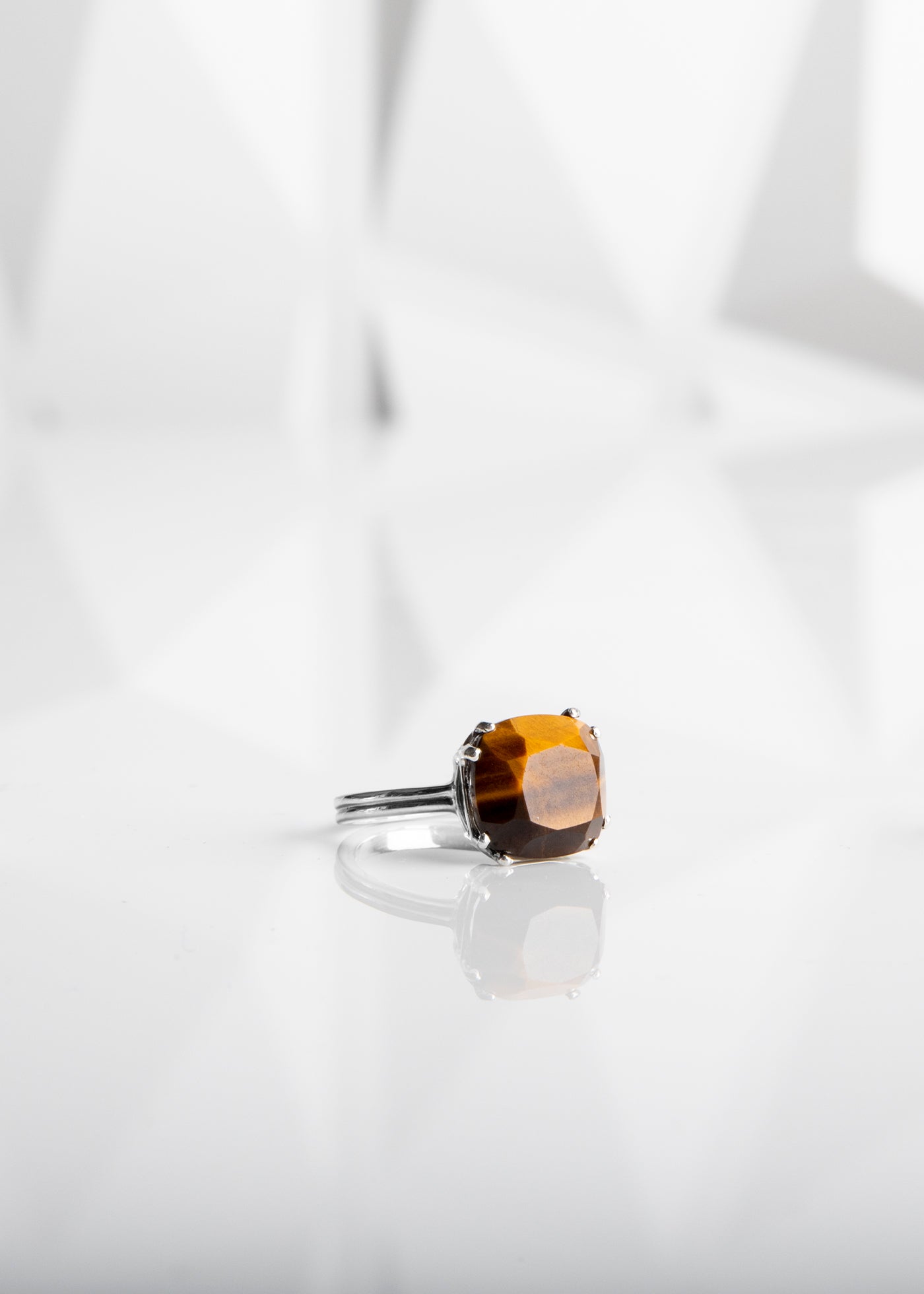 Tiger Eye 12mm Cushion Cut Ring in Sterling Silver - Darby Scott