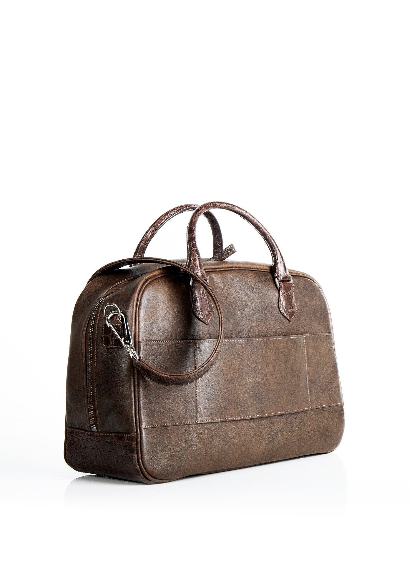 Back view Newport Travel Satchel Bag in Brown Leather & Croc - Darby Scott