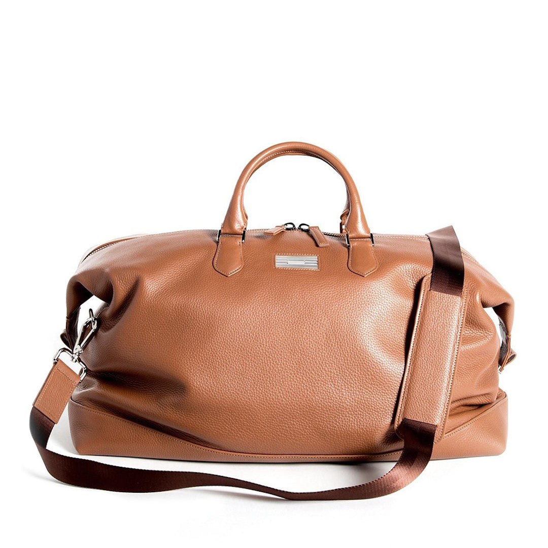 Cognac Pebble Leather Aspen Travel Duffle Bag - Darby Scott