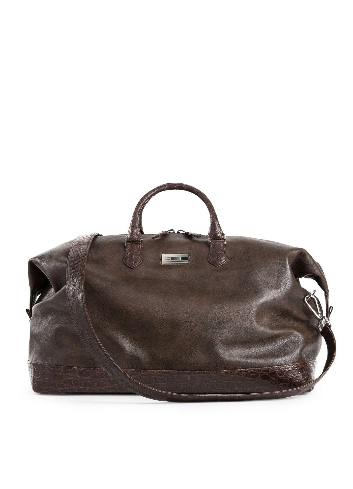 Aspen Travel Bag in Brown Leather & Crocodile - Darby Scott