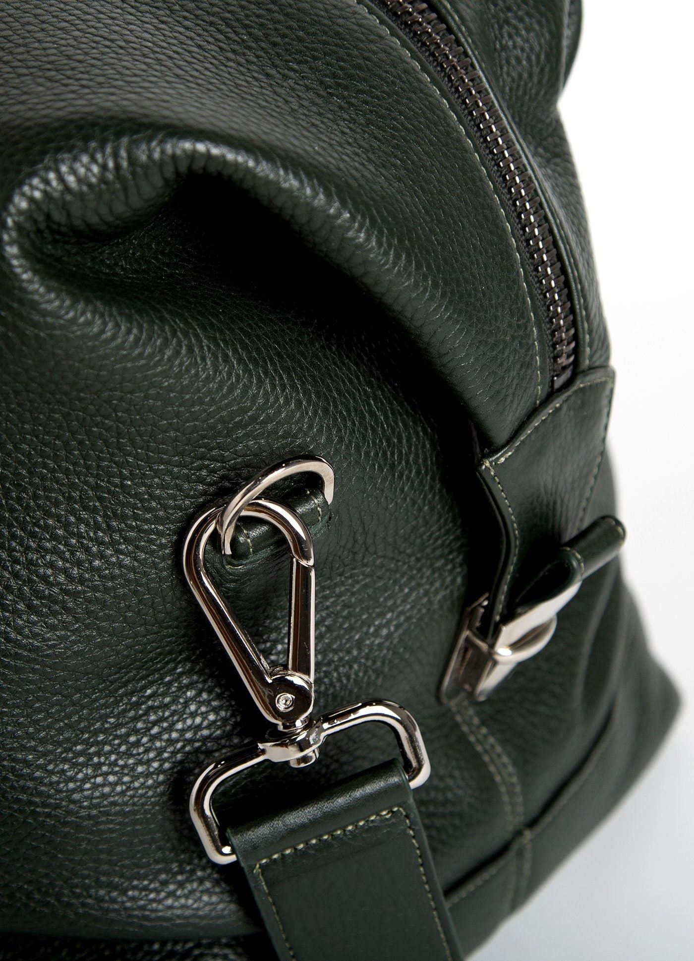 Close up view of strap link on Dark Green Aspen Travel Bag - Darby Scott