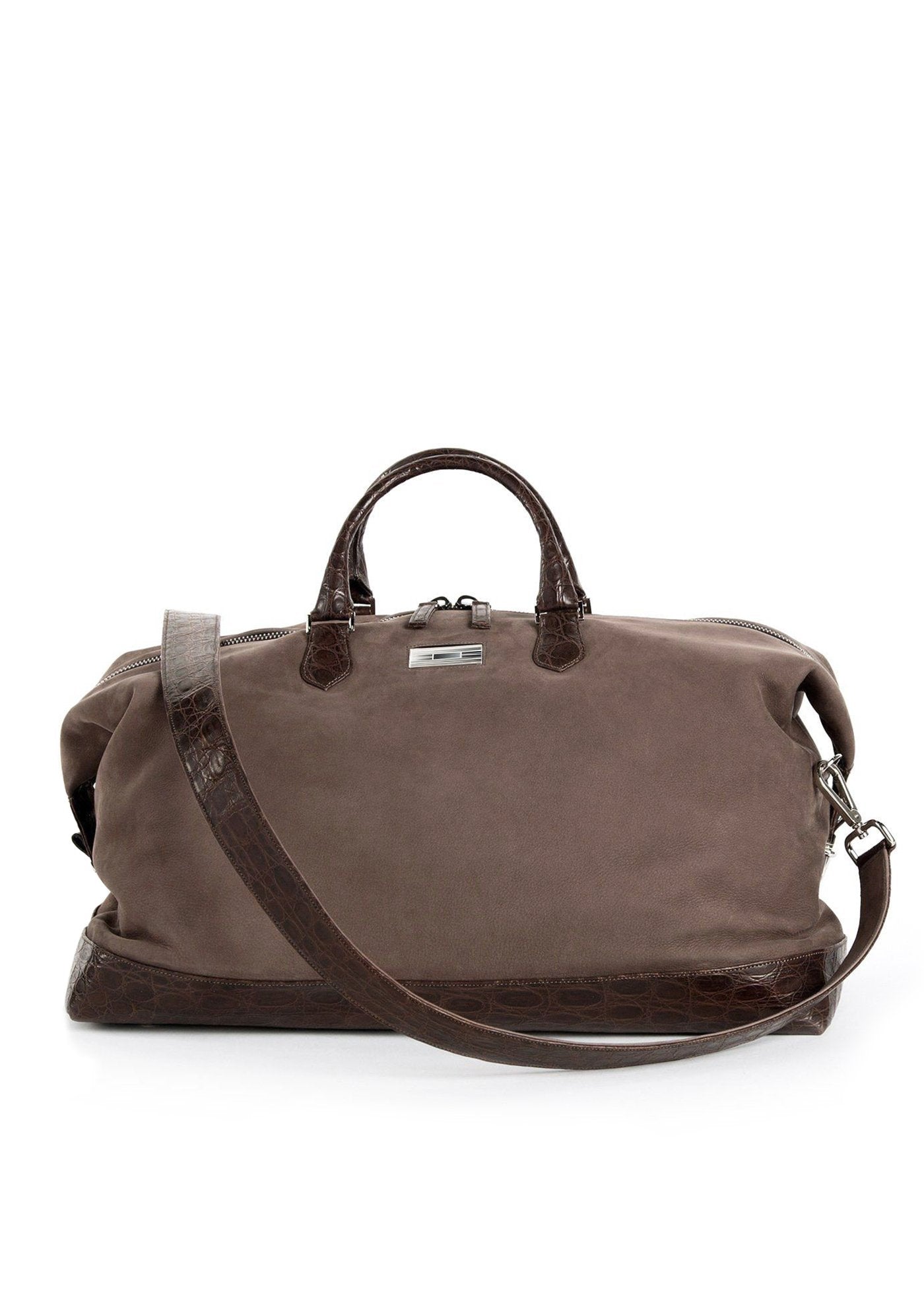 Light Brown Suede Aspen Travel Bag with Brown Crocodile - Darby Scott