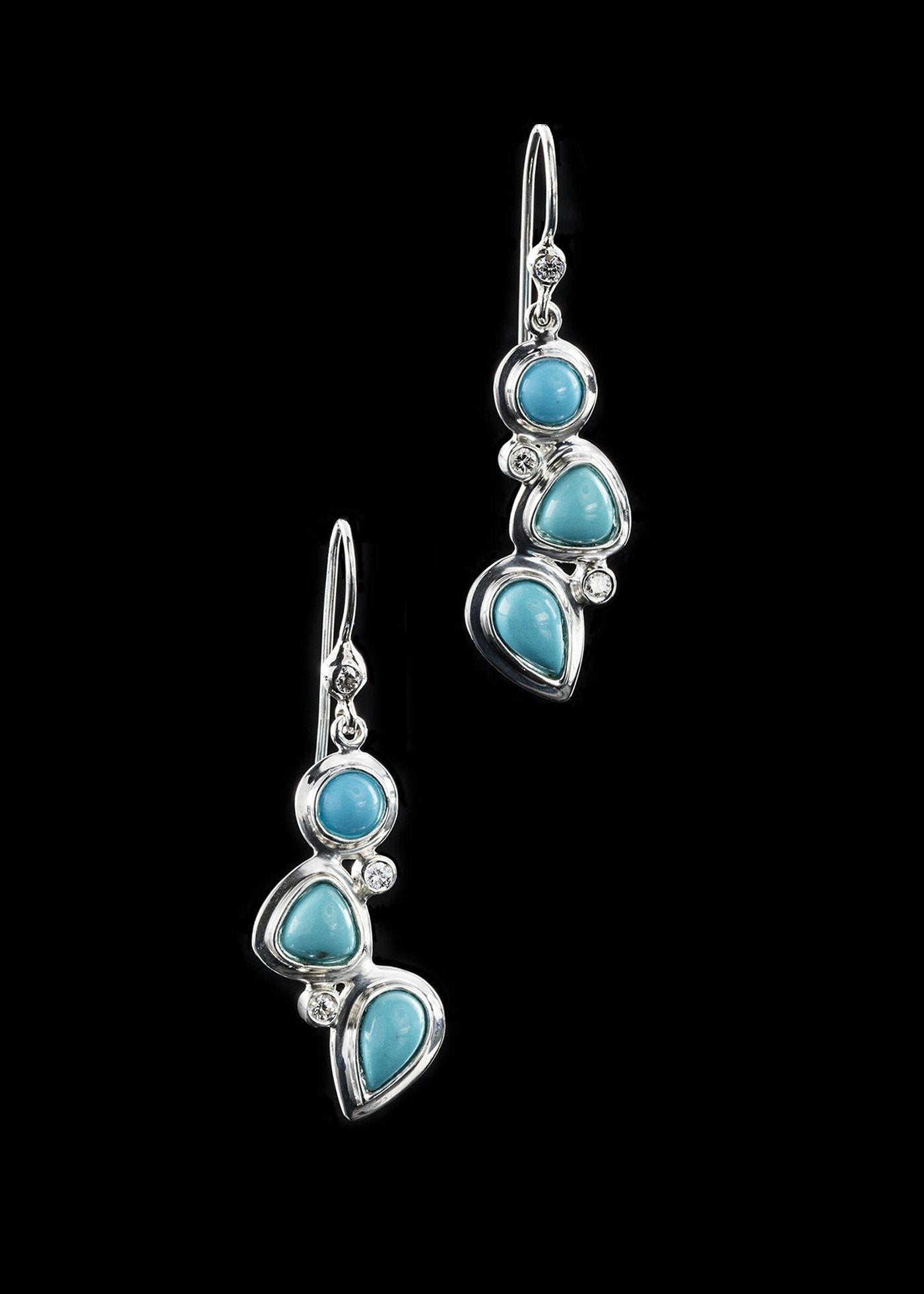 Turquoise diamond sterling earring mosaic 3 stone - Darby Scott