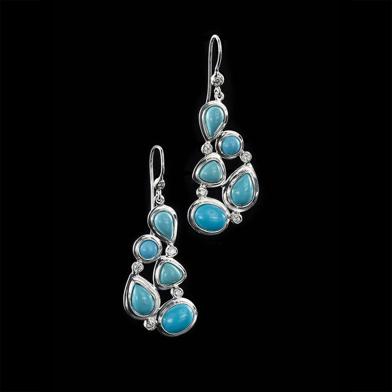 Turquoise diamond sterling earring mosaic 5 stone - Darby Scott