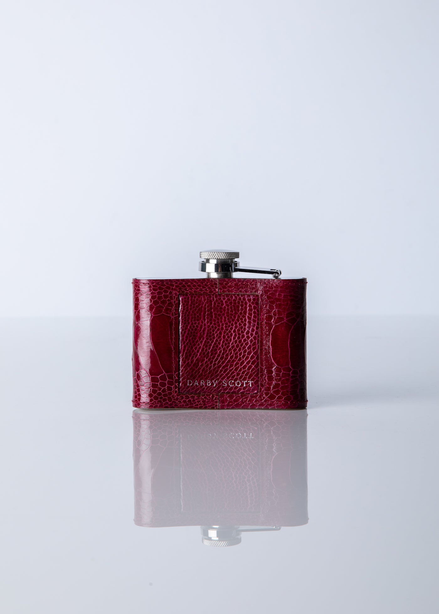 Back of wine ostrich leg covered flask - Darby Scott