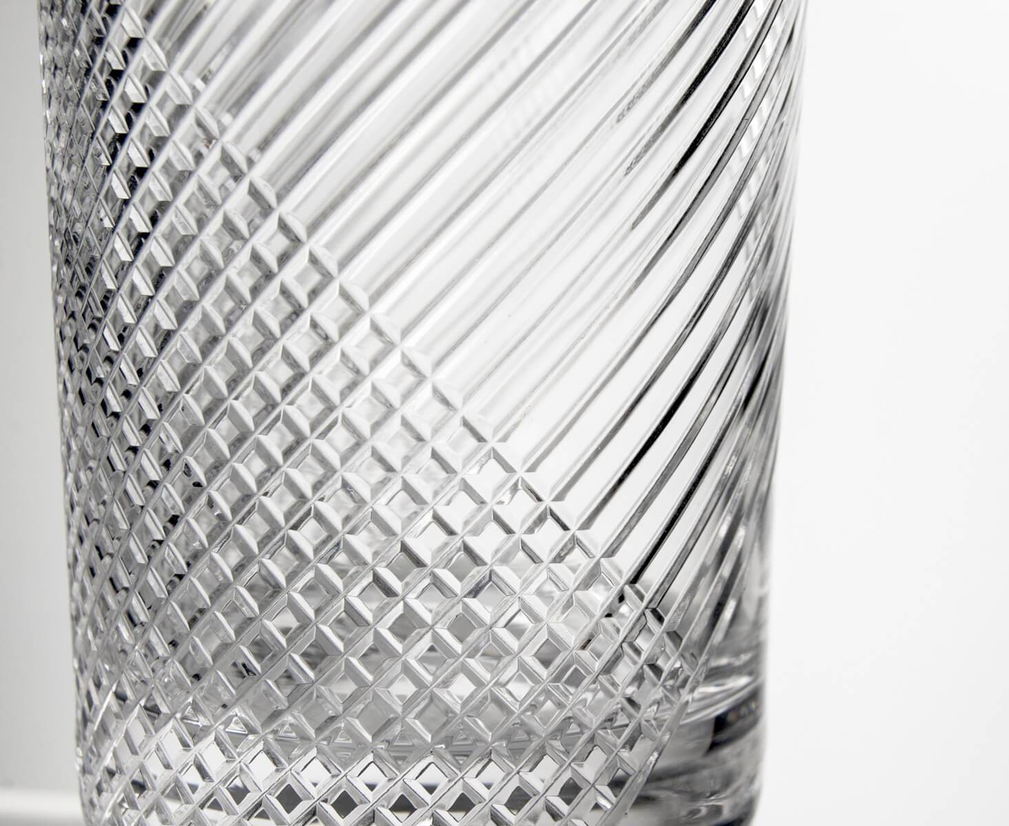 Detail of glass cross-hatch work on highball glass