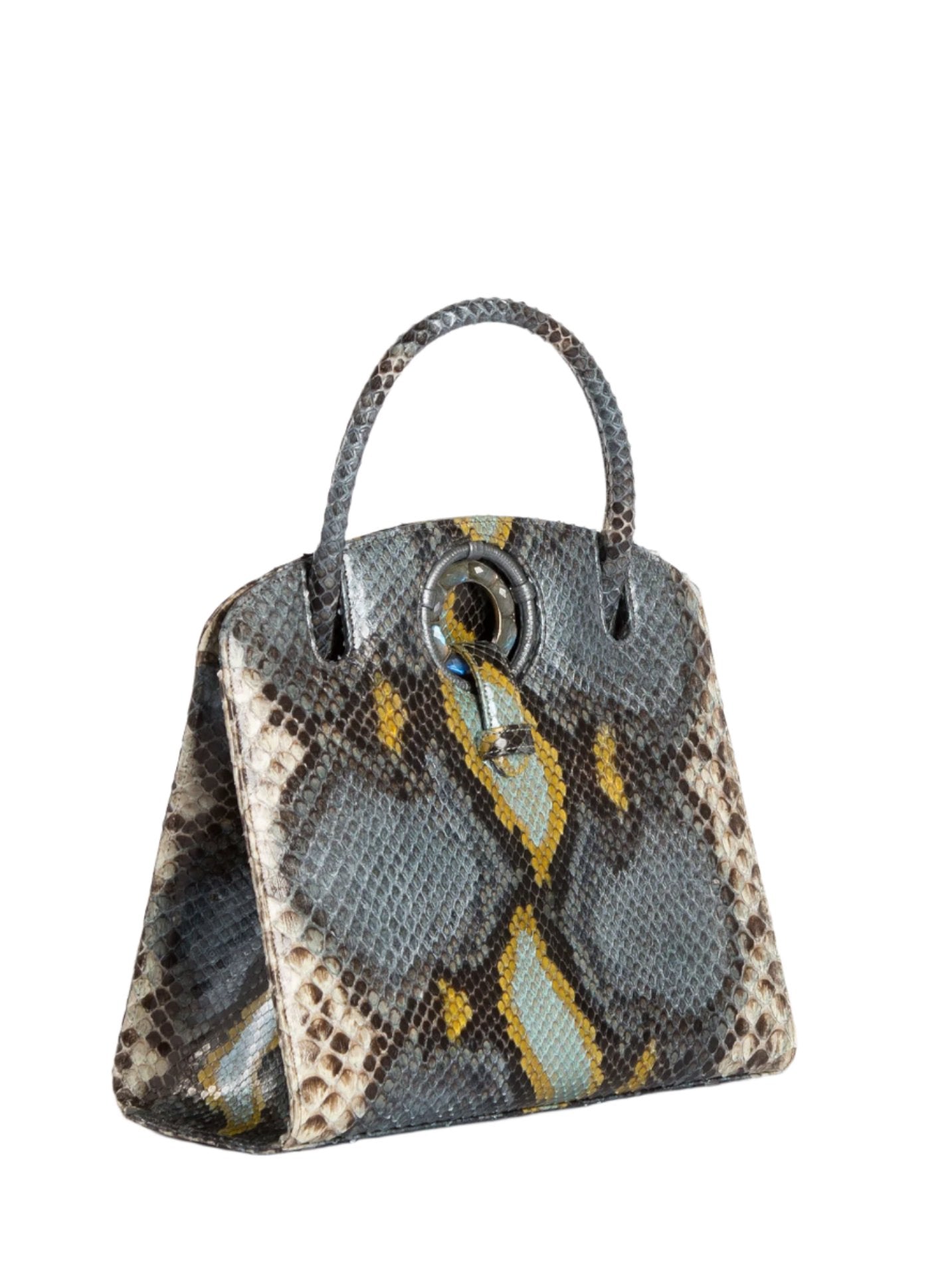 Denim Multi-Color Python Annette Top Handle Tote - Darby Scott