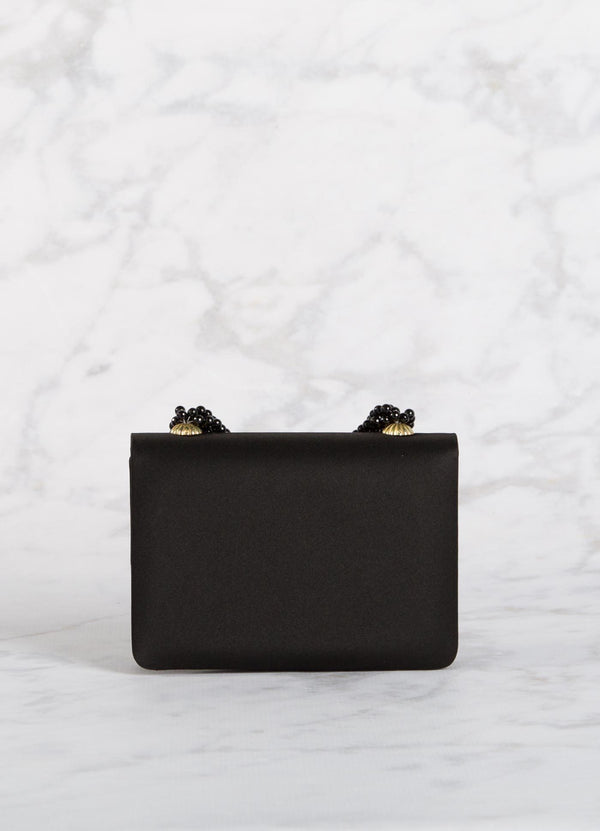 Back view of Black Silk-Satin and Black Onyx Necklace Handbag - Darby Scott