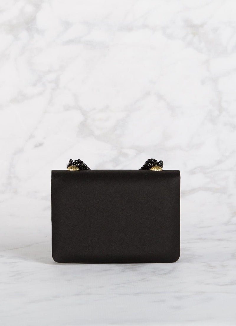 Back view of Black Silk-Satin and Black Onyx Necklace Handbag - Darby Scott