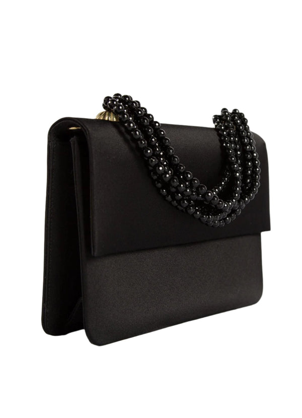 Black Silk-Satin and Onyx Necklace Handbag with gold-tone hardware - Darby Scott