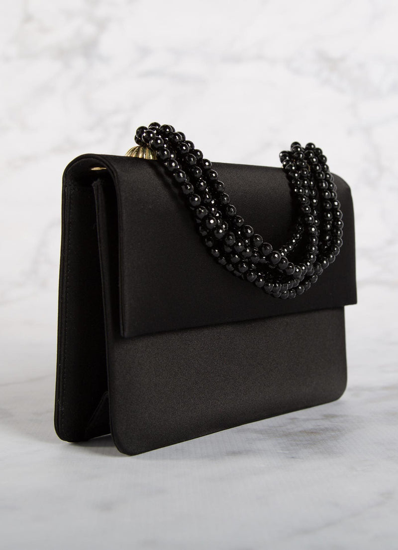 Black Silk-Satin and Onyx Necklace Handbag with gold-tone hardware - Darby Scott